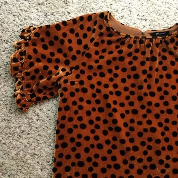 MADEWELL Velvet Memento Ruffle-Sleeve Top in Leopard Dot Shirt Size S - Picture 5 of 9